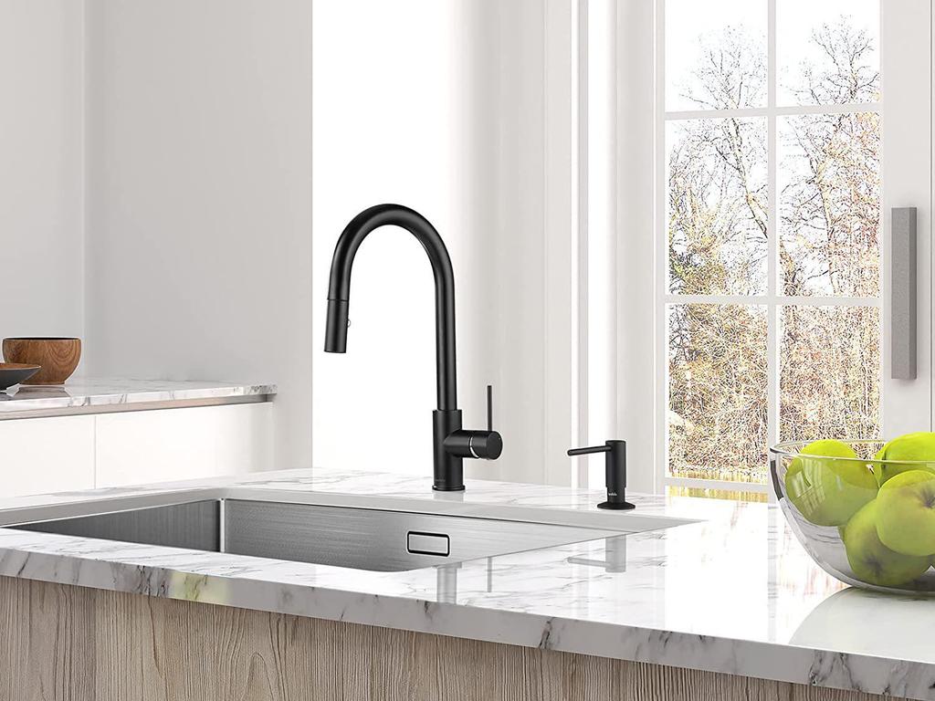 Matte Black Kitchen Sink Soap Dispenser, Press-Type, 500ml Capacity, Brass-Plated Threaded Tube