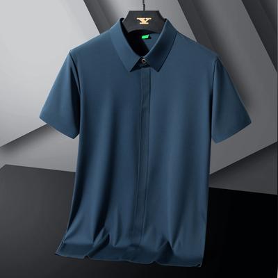 Ice Silk Men's Shirt Short Sleeved Summer Thin Stretch Middle-aged and Young Slim Fit Non Ironing Shirt