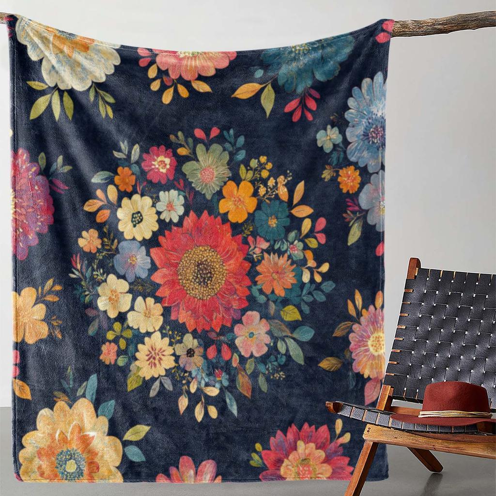 Multicolored flower pattern Flannel printed blanket suitable for all seasons suitable for living room office sofa and travel