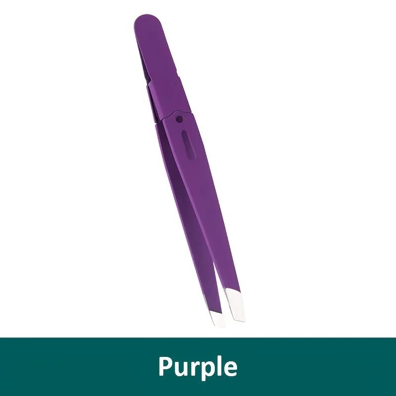 Colorful Stainless Steel Eyebrow Tweezers, Slant Tip Precision Hair Removal, Hollow Design Beauty Tool for Men Women