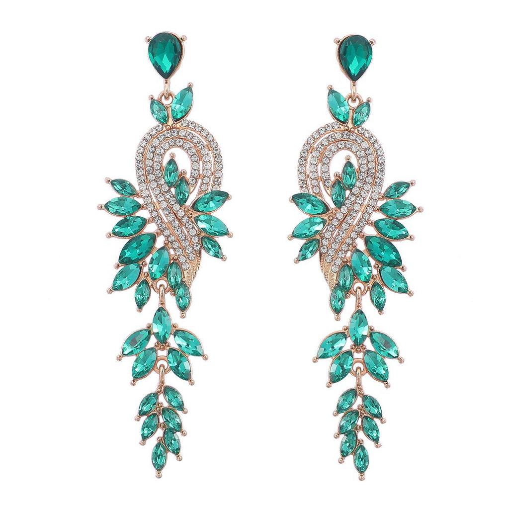 Geometric Leaf Rhinestone Earrings: Alloy Diamond Design for Women, European and American Fashion Style