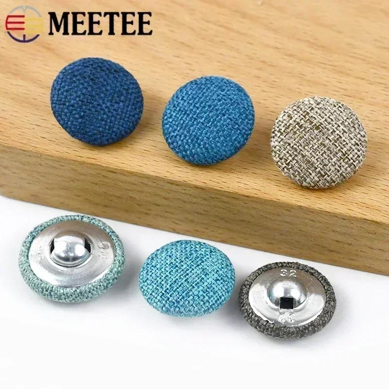 30Pcs Meetee 15-30mm Colorful Cloth Covered Button Linen Fabric Round Metal Shank Buttons DIY Clothing Home Sewing Accessories