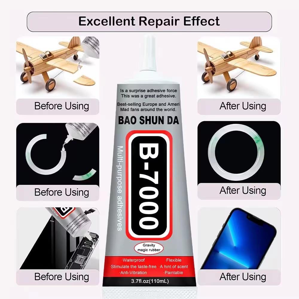 B7000 Mobile Phone Screen Super Waterproof Adhesive Universal Bonder for Apple and Samsung Touchscreen Glass 110ml Fast-Setting B7000 + T7000