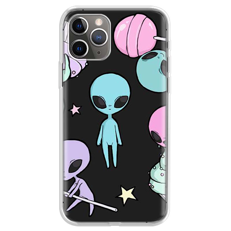 Cute Cartoon Alien Space Funny Art Soft Phone Case For IPhone 18 11 17 Air 16E 16 Pro Max 15 + 14 Plus 13 Mini 12 Apple 7 SE 8 Fund