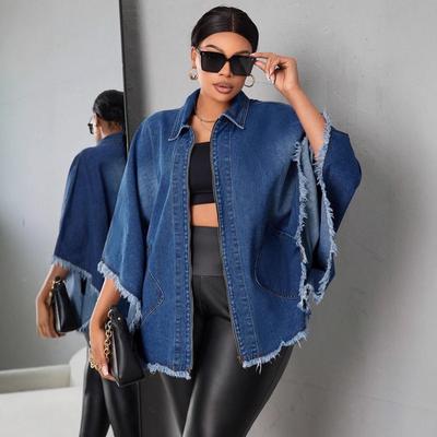 Women's Denim Jacket - Fashionable Loose Collar Batwing Sleeve Blazer for Autumn and Winter Women's Wear