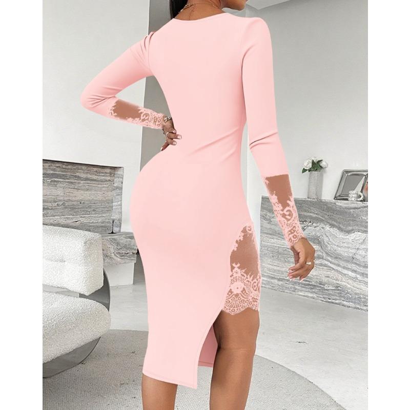 DAFIFY Damenmode Frühling Herbst Einfarbig Druck Langarm Quadratischer Kragen Hohe Taille Freizeitkleider