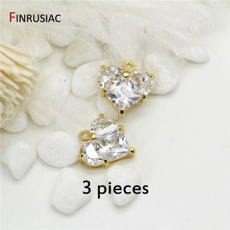 14K Gold Plated Brass Shiny Crystal Heart Pendant DIY Necklace Pendants Earrings Charms Jewelry Making Accessories