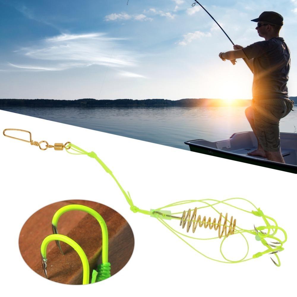4PCS with Spring Feeder Carp Fishing Baits Hook With Luminous Beads Carp Jig Hooks  Carp Fishing 8#