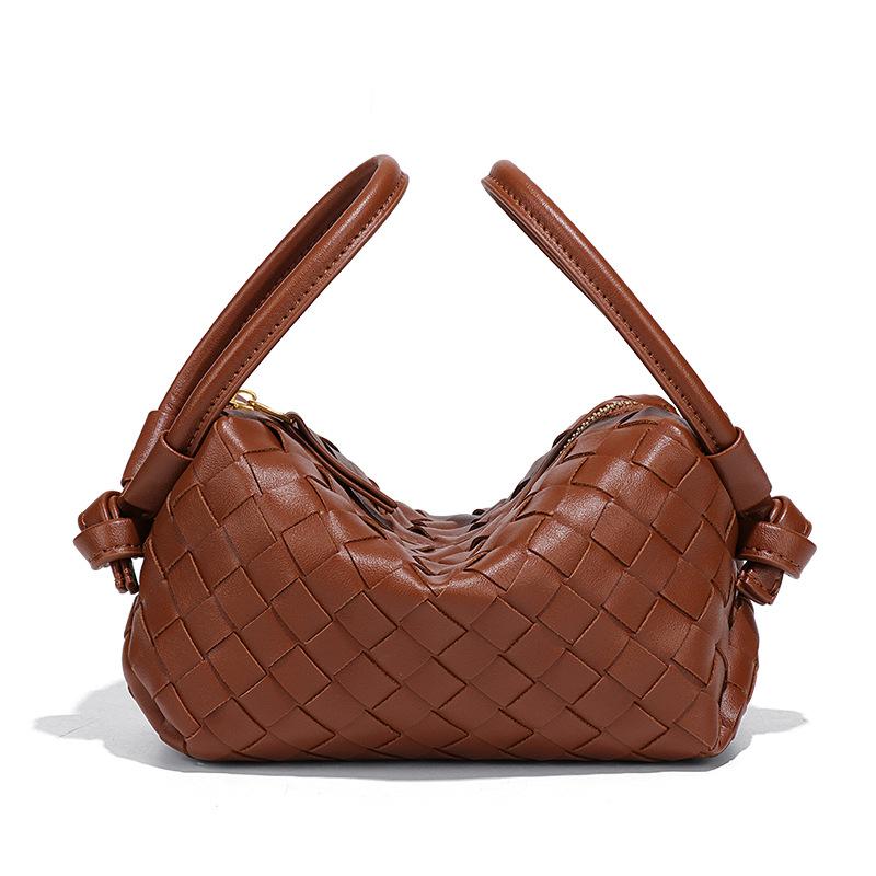 Trendig handhållen damväska med dubbla handledsremmar, handvävd väska med designkänsla, trendig kuddväska, crossbodyväska för enkel axel