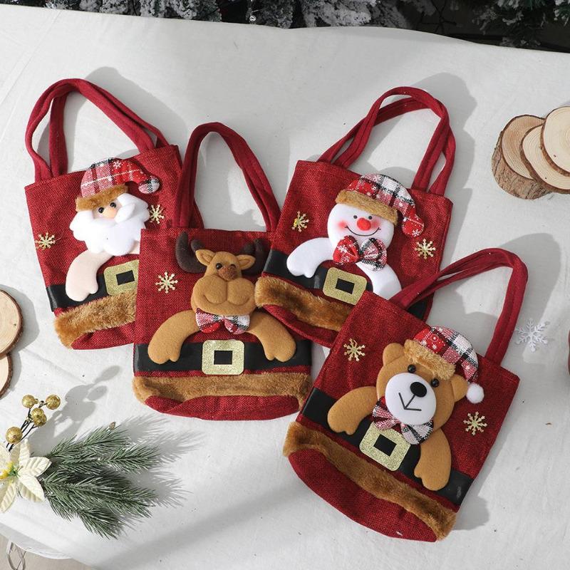 Christmas Decorations Christmas Cloth Bag Backpack Brushed Cloth Gift Bag Old Man Snowman 2024 New Year Gift Candy Bag Snowman Deer Gift Bag CDN