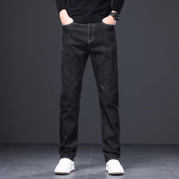 Trendy Blue-Gray Men's Plus Size Jeans - Straight, Loose Fit for Spring & Autumn