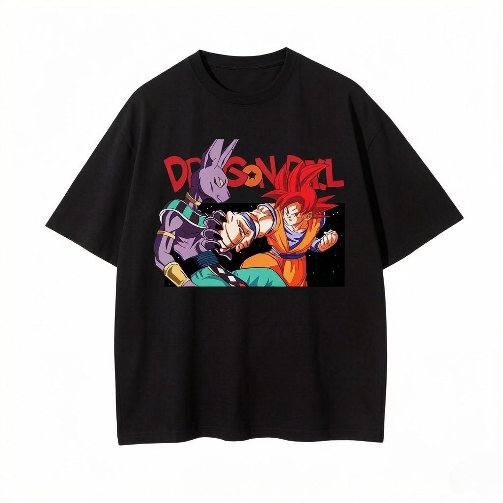 Men's T-shirt Anime Dragon Ball Print T-shirt Harley Cooku Cotton T-shirt Pop Street Style Short-sleeved Top White