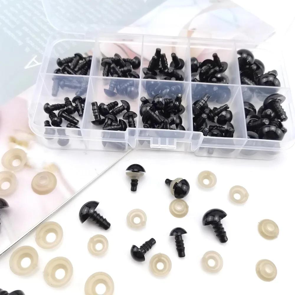 100PCS 6-12mm Plush Doll Eyeball Accessories Black Plastic Plush Safety Eyes for Toys DIY Making Animal Doll Sewing Tools