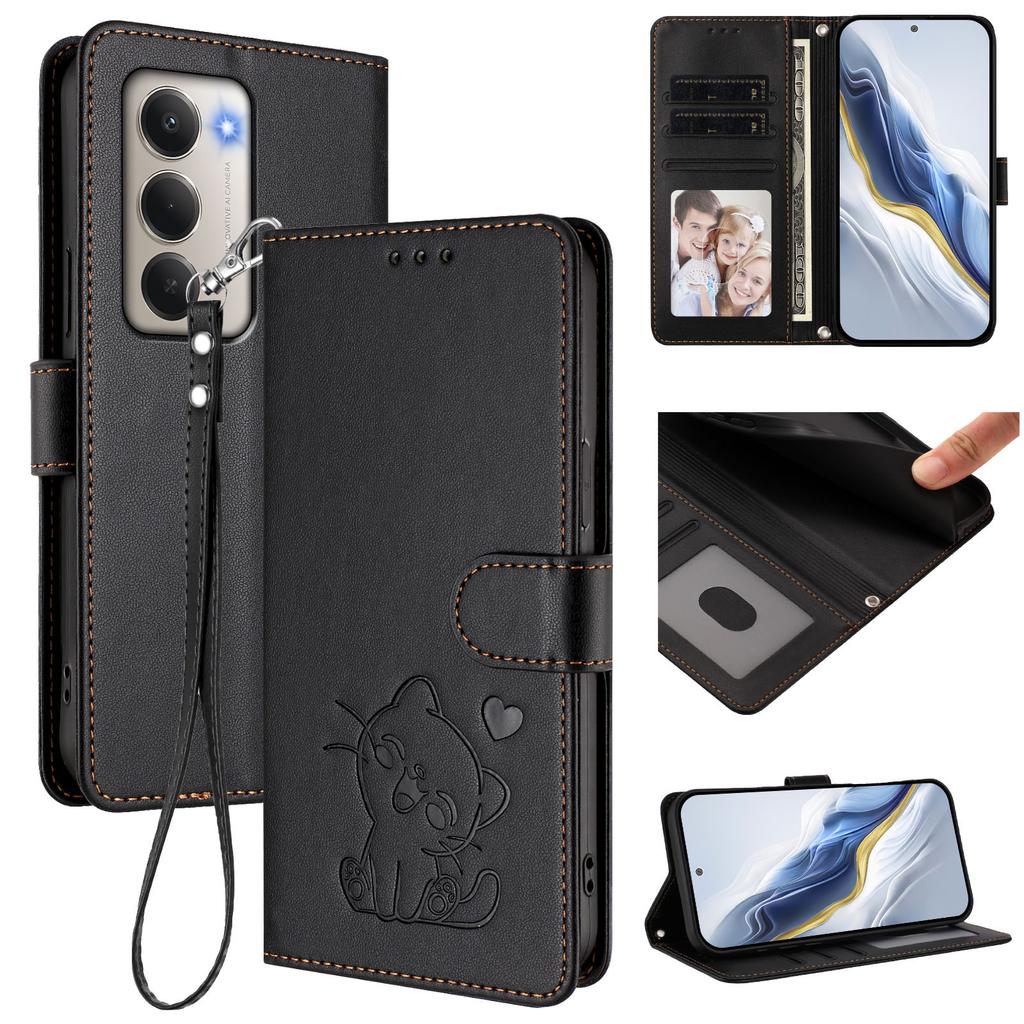 For Xiaomi Redmi 15 4G (EU) (171mm) Wallet Case with Wrist Strap Love Cat Pattern Imprint Leather Phone Cover