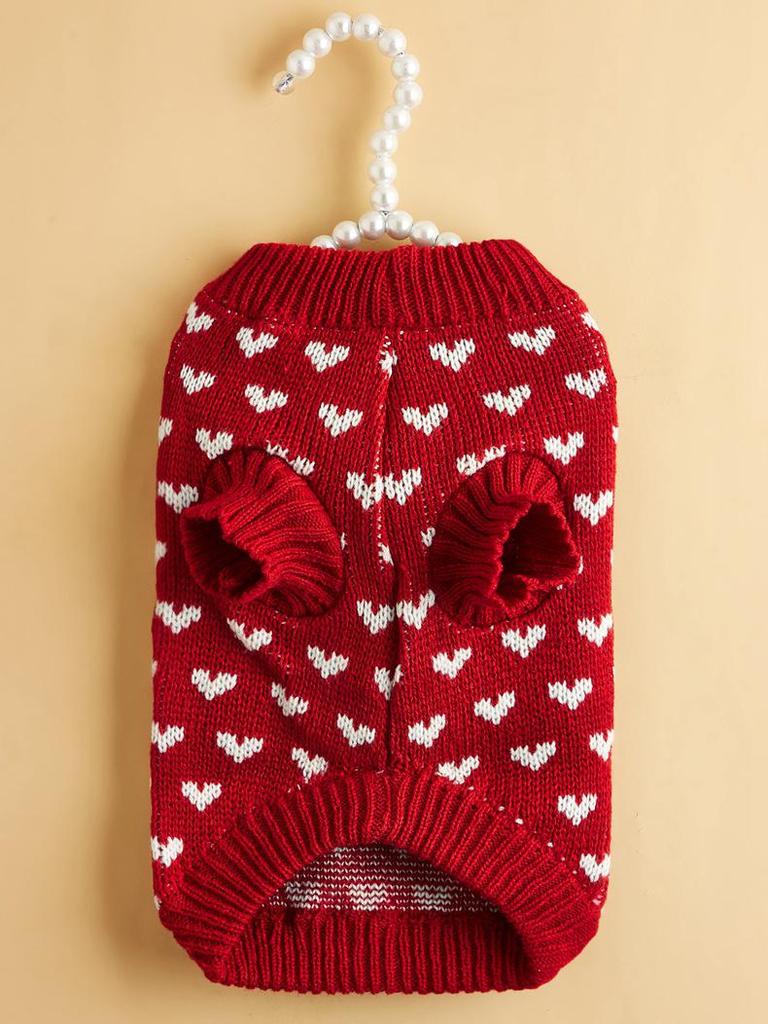 Pet Peach Heart Slim Fit Dog Sweater, Round Neck