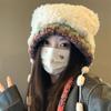 Autumn and Winter Korean Version of Cute Bear Plush Knitted Hat Children's Color Strap Ear Protection Hat Show Face Little Lei Feng Hat