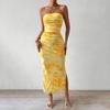 Elegant Printed Strapless Hip Hugging Long Dress Summer 2026 Sleeveless Slit High Waist Slim Fit A-line Holiday Party Dress Sweet Casual Clothing