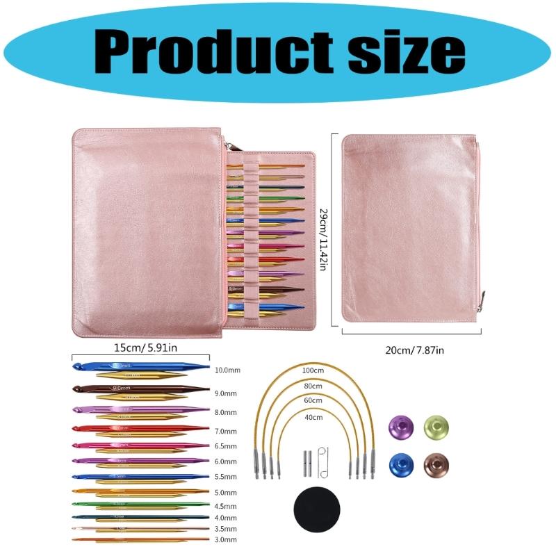 12Pairs Interchangeable Tunisian Crochet Hook Set 3.0mm-10mm Aluminum Circular Knitting Needle for Sweater Blanket Bag