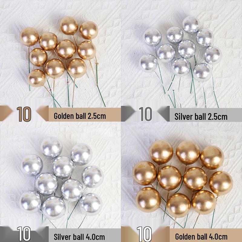Gold and Silver Cake Decoration Balls Set - 10-Piece Birthday Topper Accessories