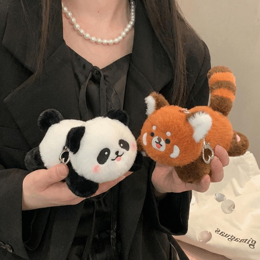 Faden ziehender Panda Schlüsselanhänger Superweiches flauschiges Roter Panda Plüschtier Lebensecht gefüllt gefüllte Plüsch Anhänger Kindergeschenk