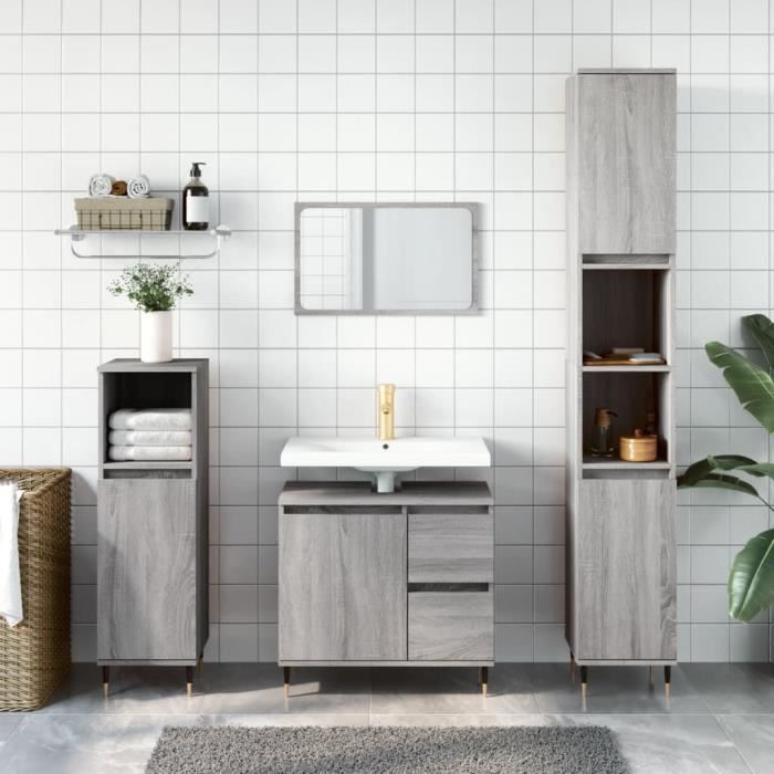 VidaXL Armoire de bain sonoma gris 30x30x190 cm bois d'ingénierie 831530