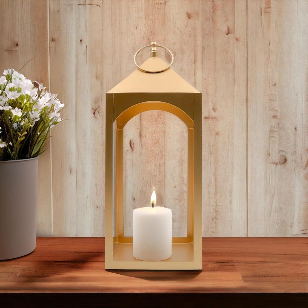 Felinar de Fier cu o Lumânare Pilon|Felinar Suspendat din Fier Auriu|Felinar pentru Decorarea Casei|Suporturi pentru Lumânări pentru Decorul Casei|Pachet de 1