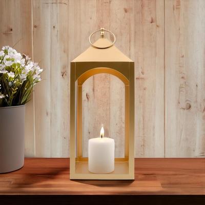 Iron Lantern with One Pillar Candle|Gold Iron Hanging Lantern|Lantern for Home Decoration|Candle Holders for Home Decor|Pack of 1