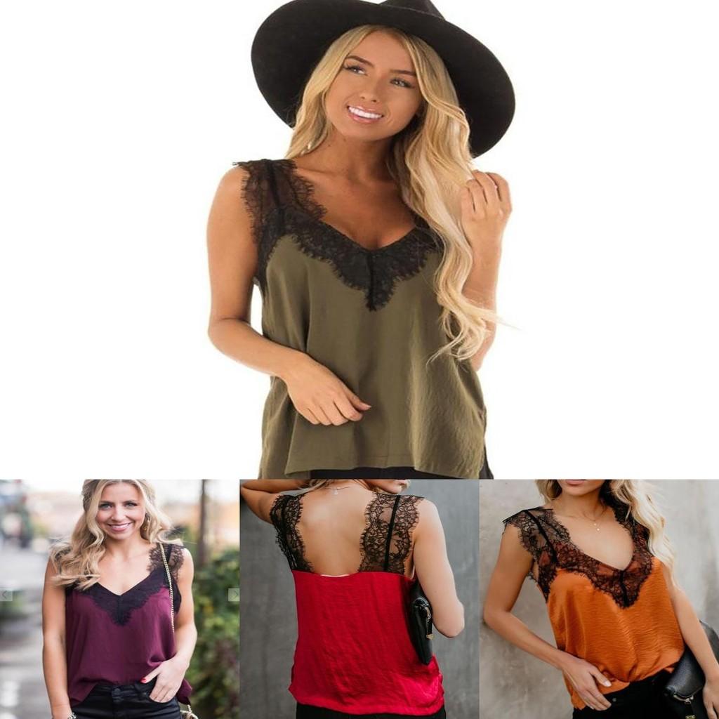 Elegant Women Summer Sleeveless Lace Mesh Loose Vests V-neck Cami Soft Tanks Top