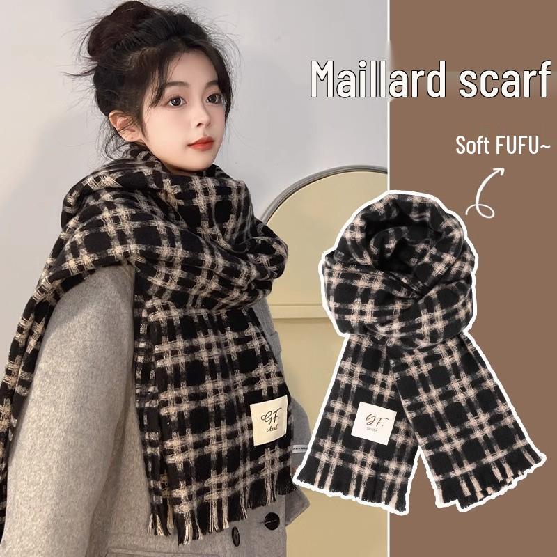 Korean Style Withered Rose Plaid Imitation Cashmere Scarf - Women's Winter Christmas Red Shawl