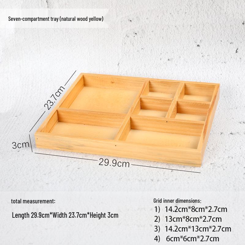 Retro Wooden Multi-Grid Desktop Storage Box and Display Tray