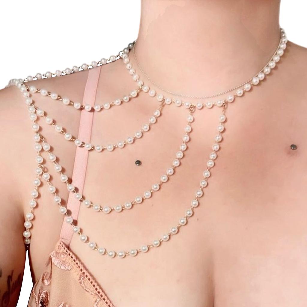 Luxurious Layered Pearls Body Chain Shoulder Chain Jewelry Enhances Elegances for Evening Gatherings and Celebration