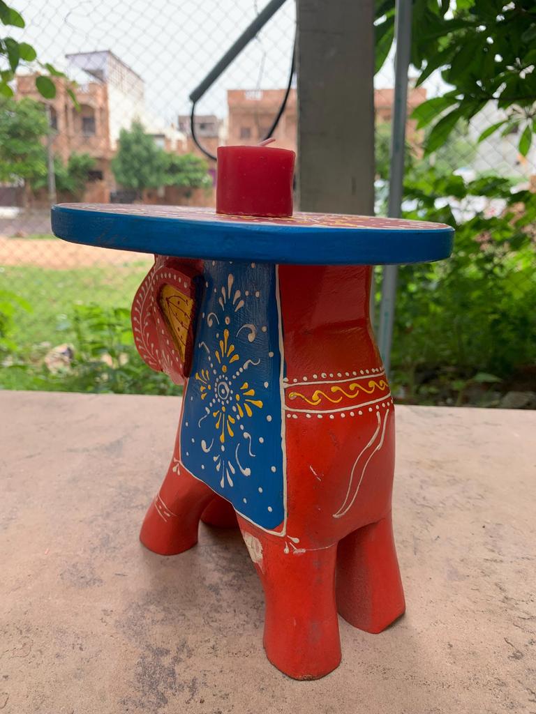 Hand Carved Elephant Stool: Wooden Antique Chowki Indian Decor