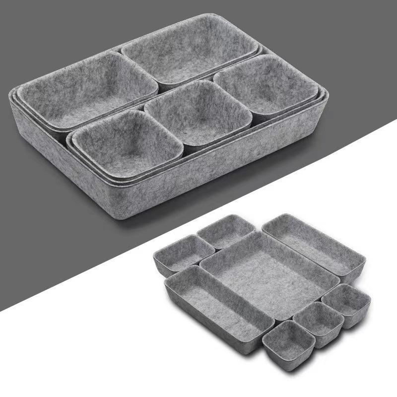 Felt Desktop 8 Piece Drawer Storage Box Set One Piece Molded Organizer Snack Container Organization System Kit