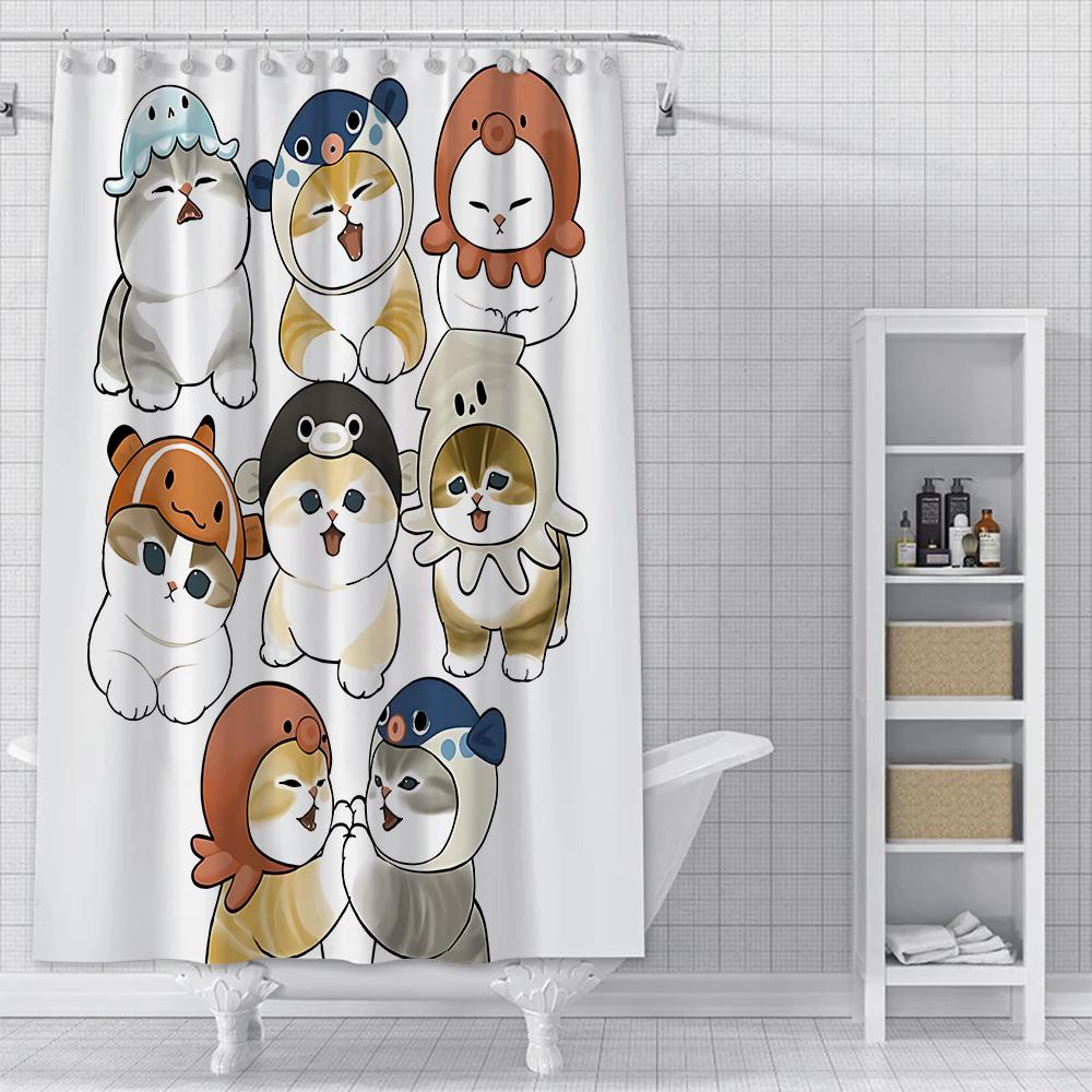 Shower Cute Cat Mofusands Curtain Waterproof Polyester Fabric Paint Colorful Bath Curtains Home Bathroom Decor Curtain With Hook