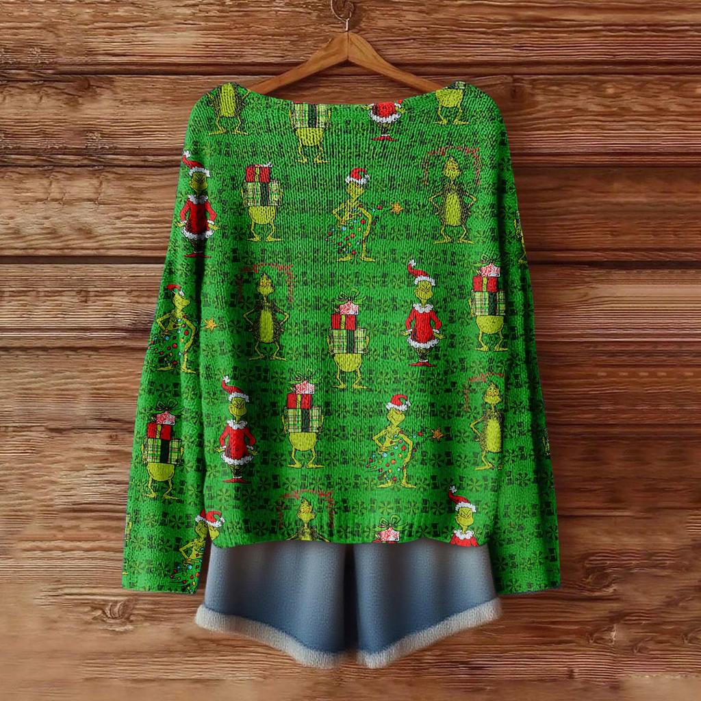 Women's Fashion Long Sleeve Christmas Snowman Snowflake Print Jacket Cardigan