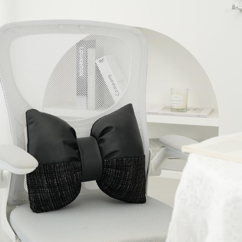 Pink Bow Ribbon Couch Pillow Imitation Rabbit Fur Comfortable Car Seat Cushion Ins Style Simple Back Cushion