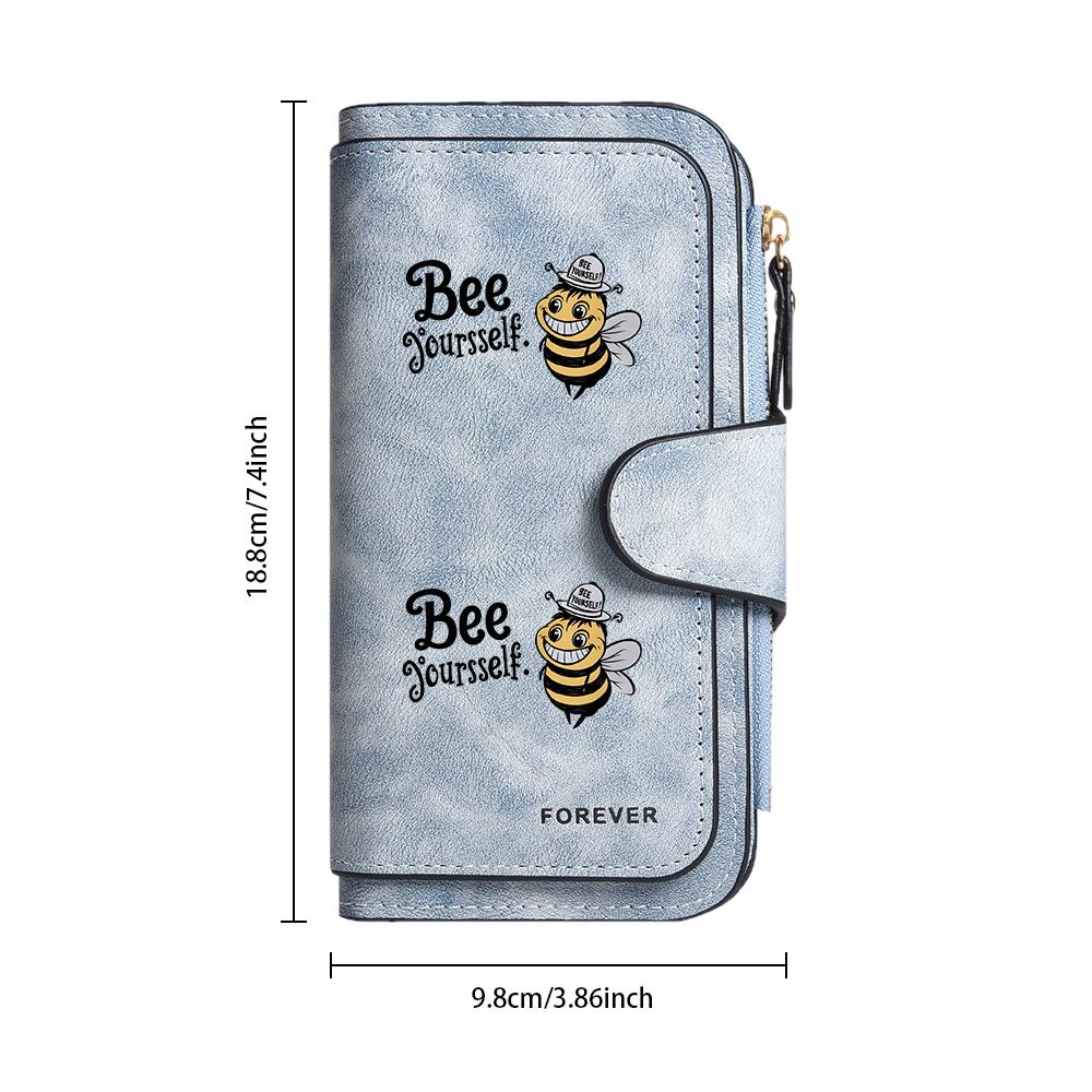 Cute Bee Pattern Long Wallet for Women Fashion Faux Leather Multi Card Holder Purse 