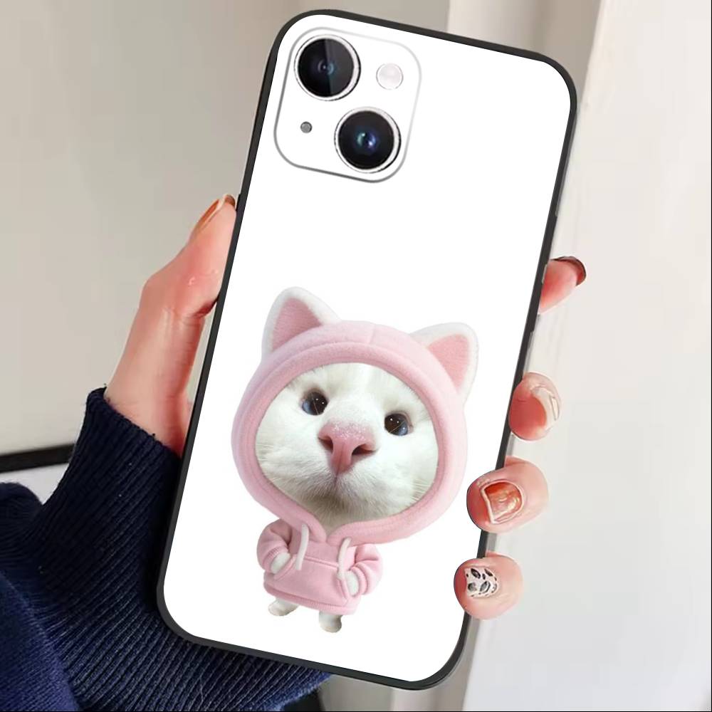 Big Eyed goofy Cat Mouse Phone Case For iPhone 17 16 15 14 13 12 Max Plus Silicone Black Cover