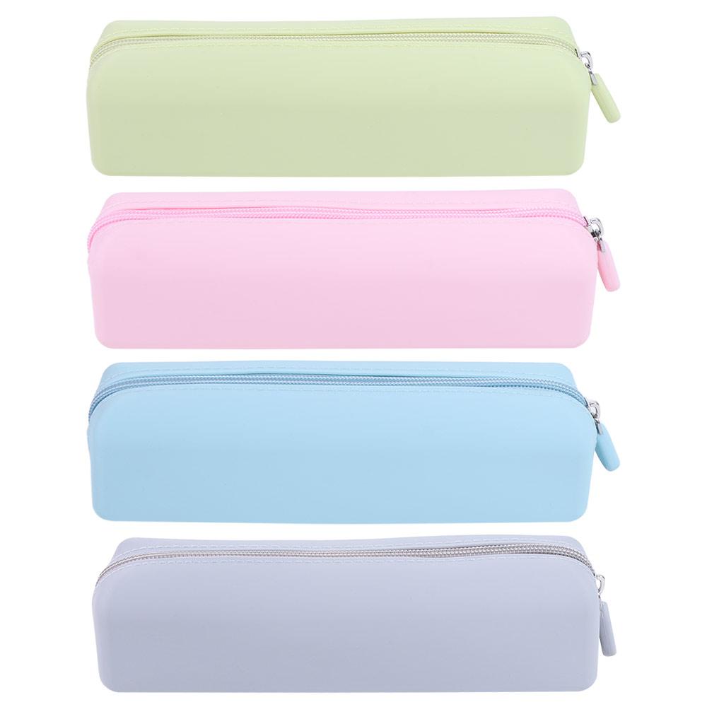 Silicone Pen Bag with Zipper Cosmetics Storage Bag Durable Pencil Case School Supplies