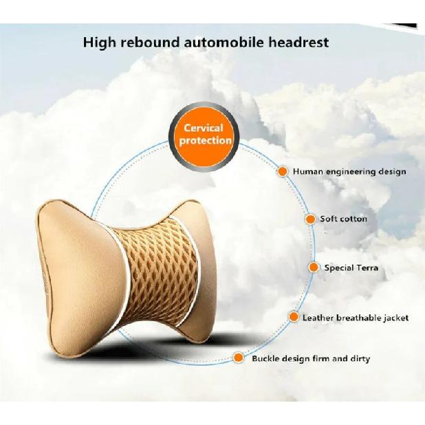2Pcs Car Seat Neck Pillow Headrest Rest Cushion Support PU Leather Knitted Seat  Auto Black Safety Pillow Car Accessories