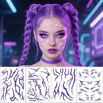 NUEVO 4 PIEZAS Huntrix Demo N Hunters K-Pop Devil Boys Jinu Rumi Propósito de Tatuaje Tatuaje Rayas Corporales Pegatinas Cosplay Fiesta de Halloween