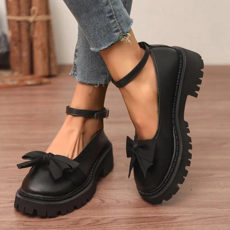 Módní dámské boty 2025 Značkové Boty s přezkou Dámské vysoké podpatky Módní mašle Kancelářské a pracovní Nové Boty Mary Jane plus size