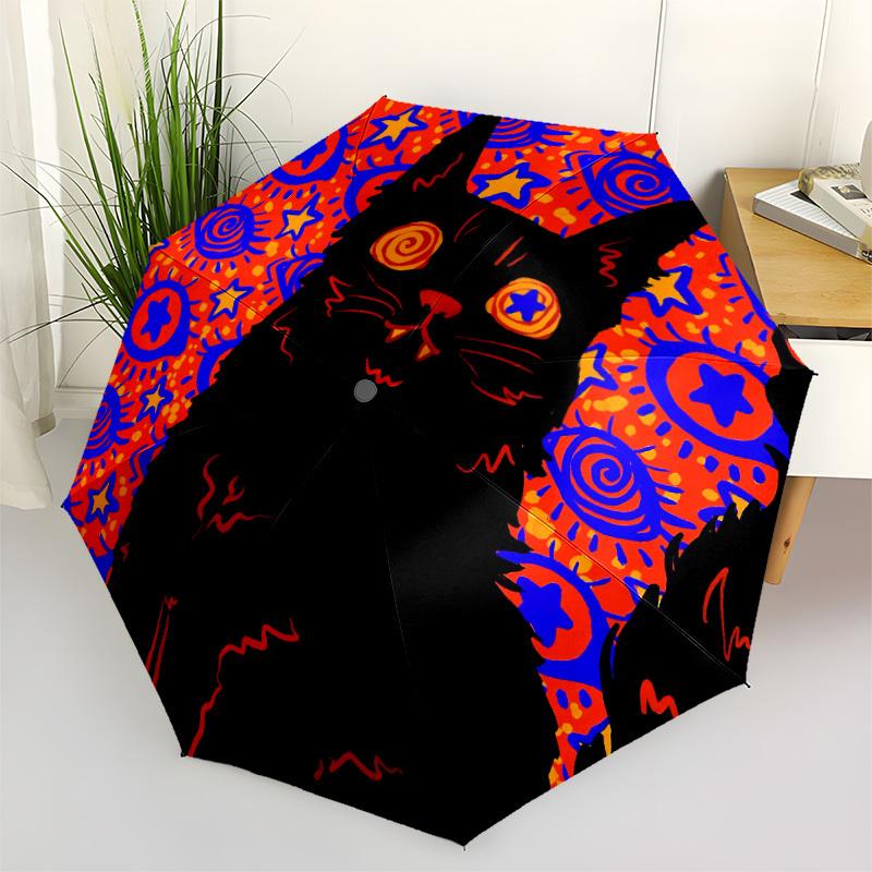 1pc Psychedelic Cat Automatic Open/Close Umbrella Compact Folding Umbrella, All-Season Portable Umbrella for Women/Men289