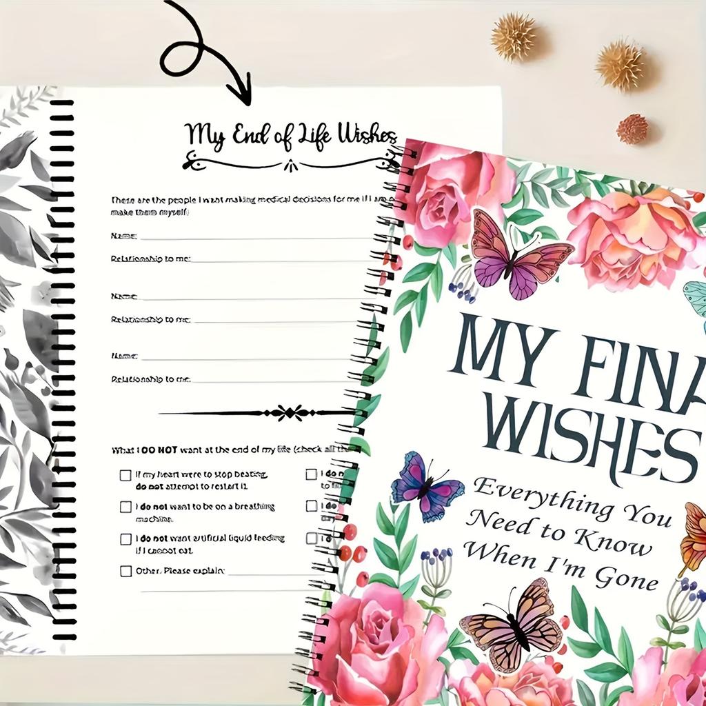 1pc "My Final Wishes" Planner - Comprehensive End of Life Organizer with Floral & Butterfly Design, End of Life Planner Book