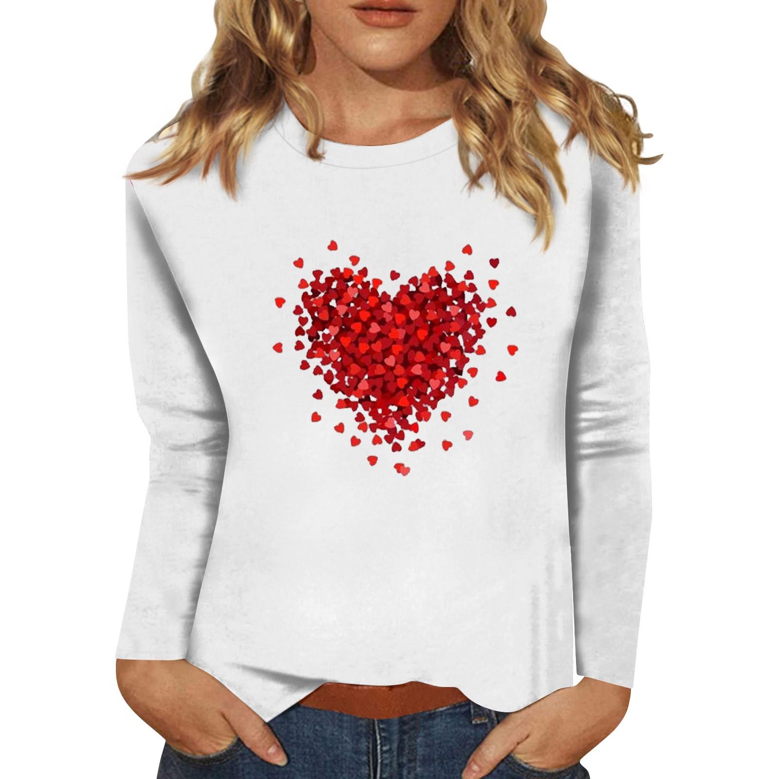 

Женский модный повседневный топ с длинными рукавами и принтом ко Дню святого Валентина, с круглым вырезом, с длинными рукавами XL винный