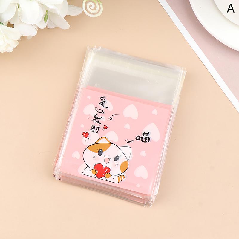 

100 шт., сумка для упаковки печенья с мультяшным котом, пакеты для конфет, подарков, упаковка для печенья, самоклеящиеся пластиковые пакеты, пакеты для закусок, подарки