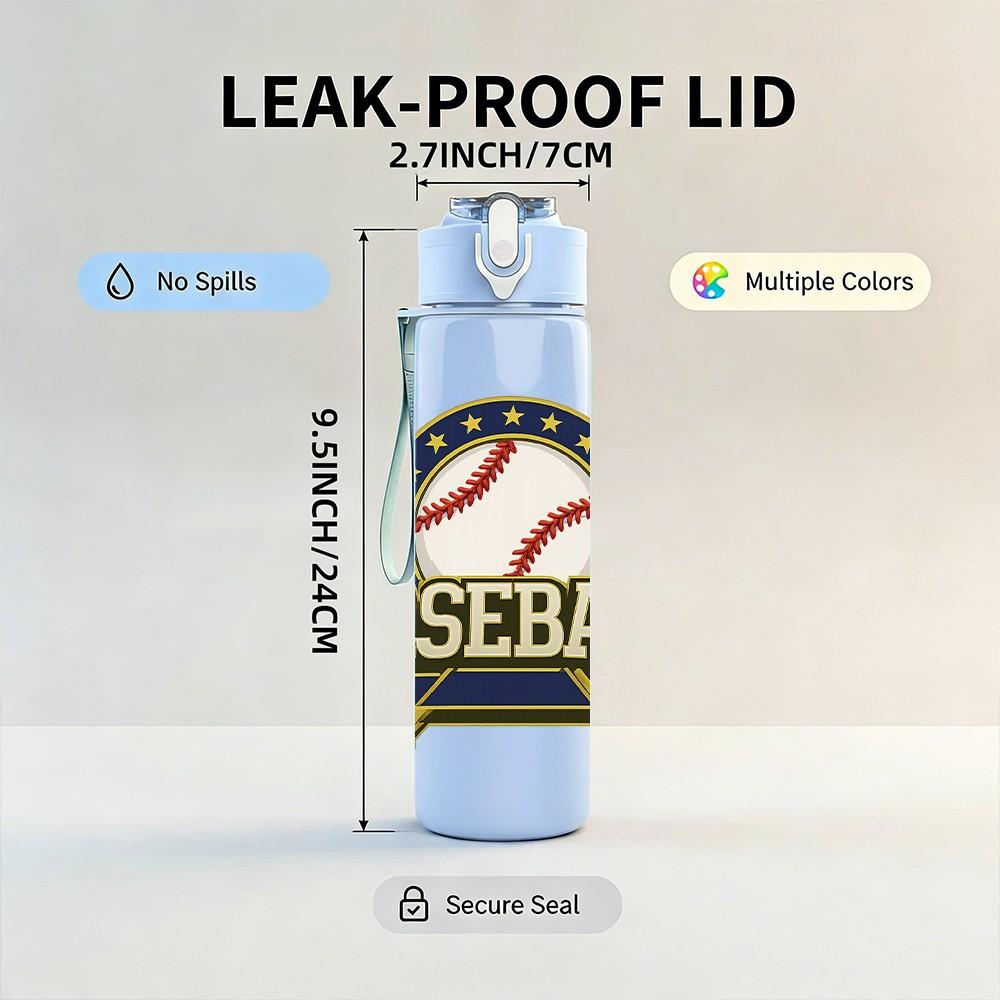 1PC Baseball Sport Vintage Logo Print 750ml Color Plastic Sports Water Bottle Leakproof Flip Straw Lid Suitable for Sports Office Home Use