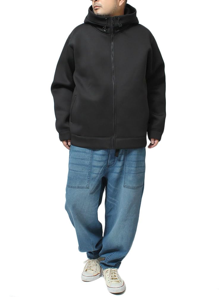 One Colors Men's Plus Size Stretch Bonded Diver Jersey Hoodie with Water-Repellent Sweatshirt, Zip-Up Blouson, Size 3L, Black