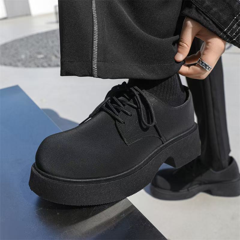 Black matt big head casual leather shoes JK Japanese derby shoes student versatile trend thick heel heightened platform men's shoes