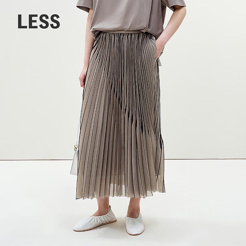 LESS 2025 Summer Pleated A-Line Midi Skirt